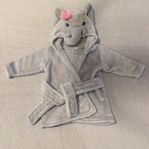 Little Treasure Baby Elephant Hooded Bathrobe Gray Fleece 0-9M